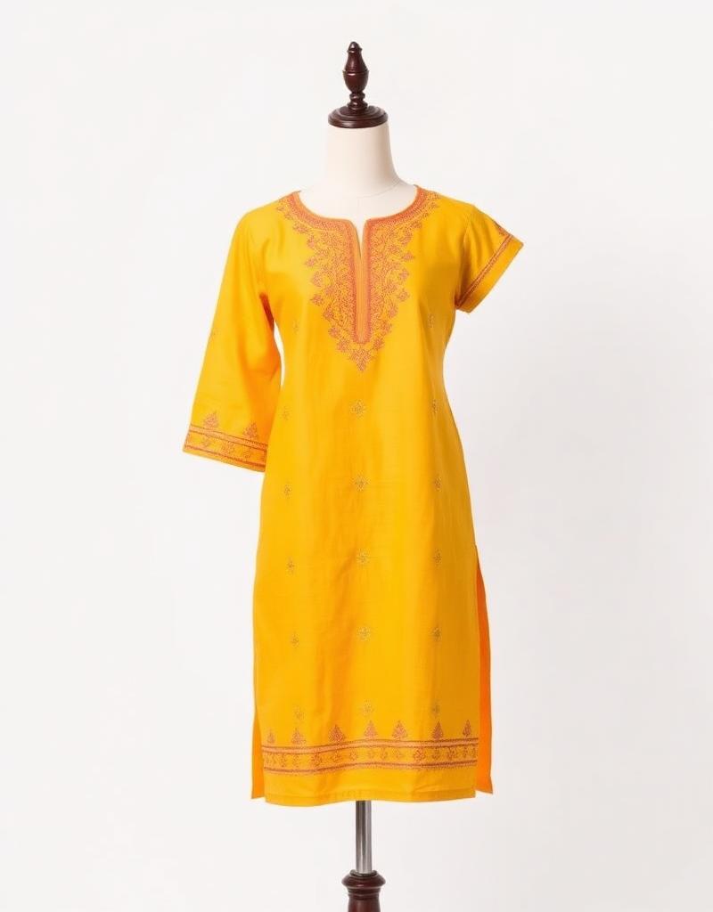 Mustard Chikan Kurti